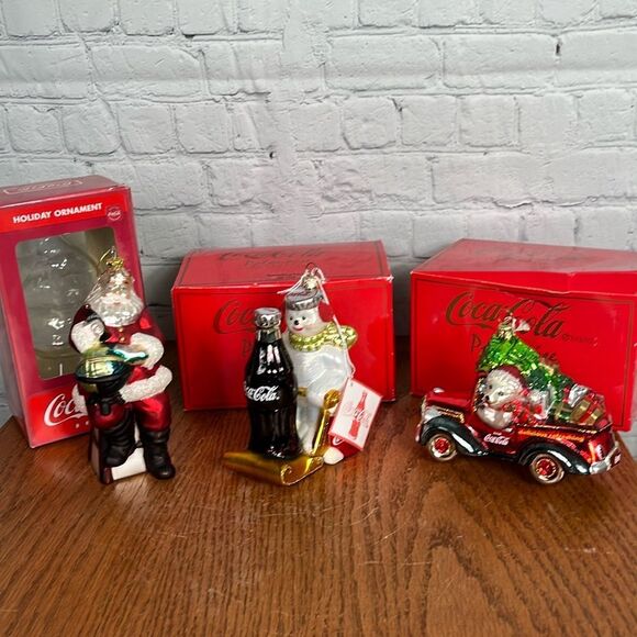 Kurt‎ Adler Polonaise Coca Cola Polar Bear, Santa, Snowman Christmas Ornaments - Picture 1 of 12